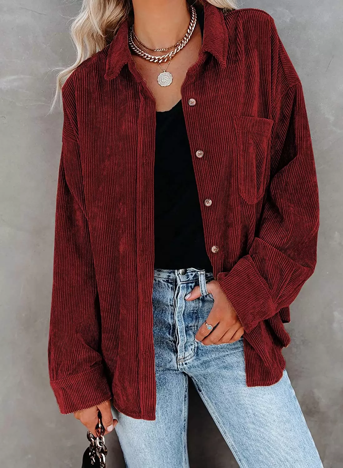 Haute Edition Women's Slouchy Oversized Corduroy Shirt Jacket 